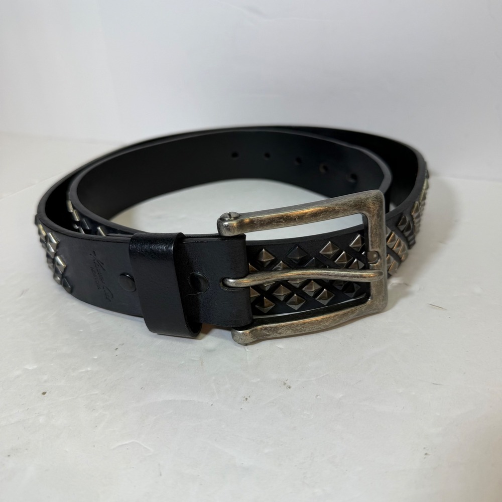 Kenneth Cole New York Mens Black Italian Leather Pyramid Studded Belt 38/95